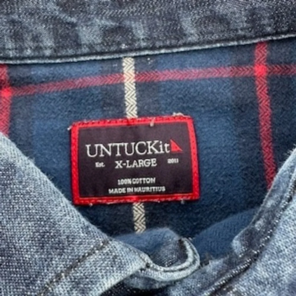 UNTUCKit Mens XL Nottingham Plaid‎ Long Sleeve Button Down Shirt Blue Red White